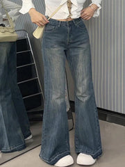 Aiertu  Vintage High Rise Raw Trim Flare Jeans Aiertu