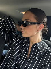 Aiertu  -  Black Striped Pants Sets Women Spring Single Breasted Long Sleeve Blouse+Wide Trouser Suits Elegant Casual Fashion 2 Piece Set Aiertu