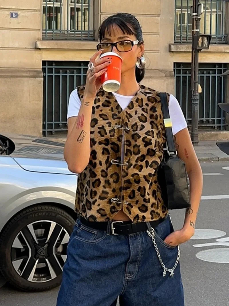 Aiertu  -  Woman Clothing Fashion Leopard Print Vest Sexy V-neck Sleeveless Cardigan Tops Streetwear 2026 Autumn Female Casual Tank Tops Aiertu