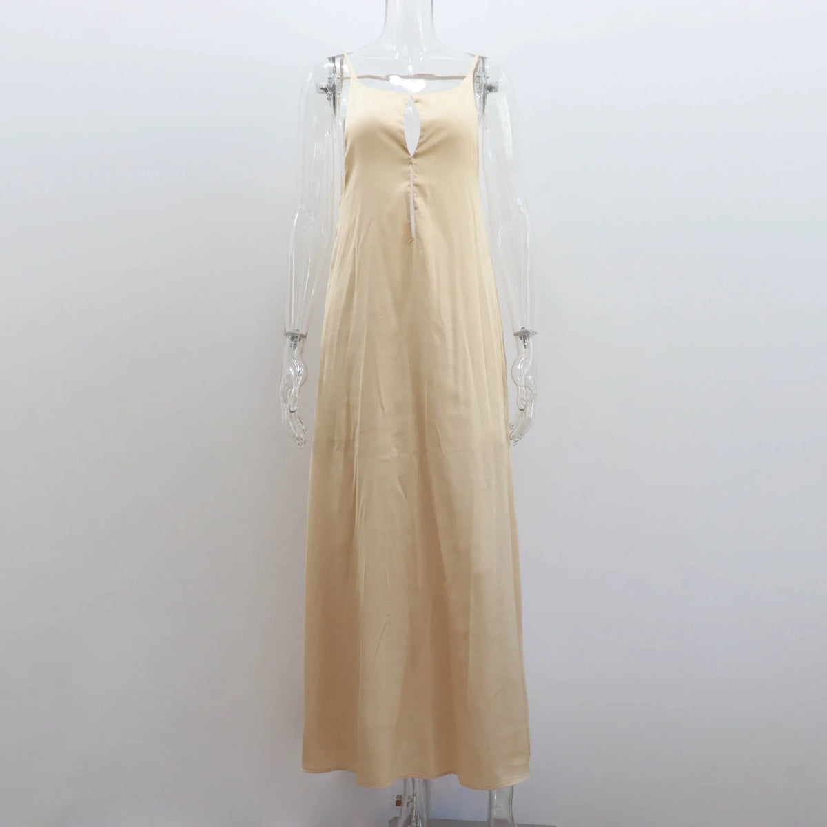 Aiertu  -  Ladies Feminine Buff Dress Loose Backless Round Neck Spaghetti Strap Drop Waist Long Robe Vacation Formal Ceremony Party Gown Aiertu
