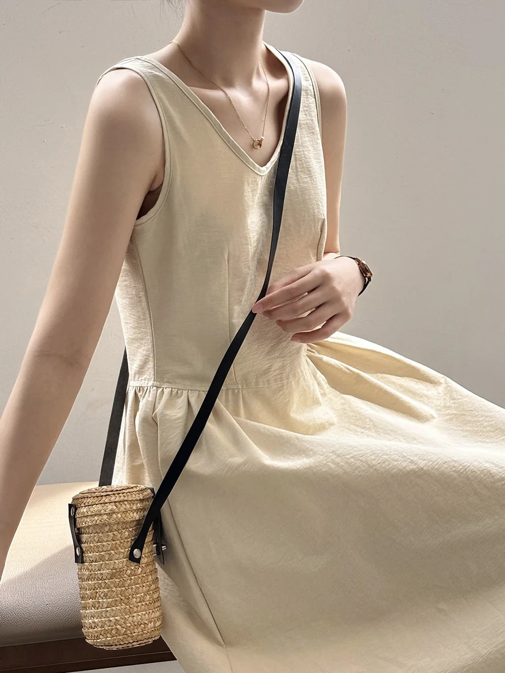 Aiertu  -  Fashion Sleeveless Long Dress Cotton Blend Solid Color Casual Summer New Dress A-line Backless Vacation Beach Dresses For Women Aiertu