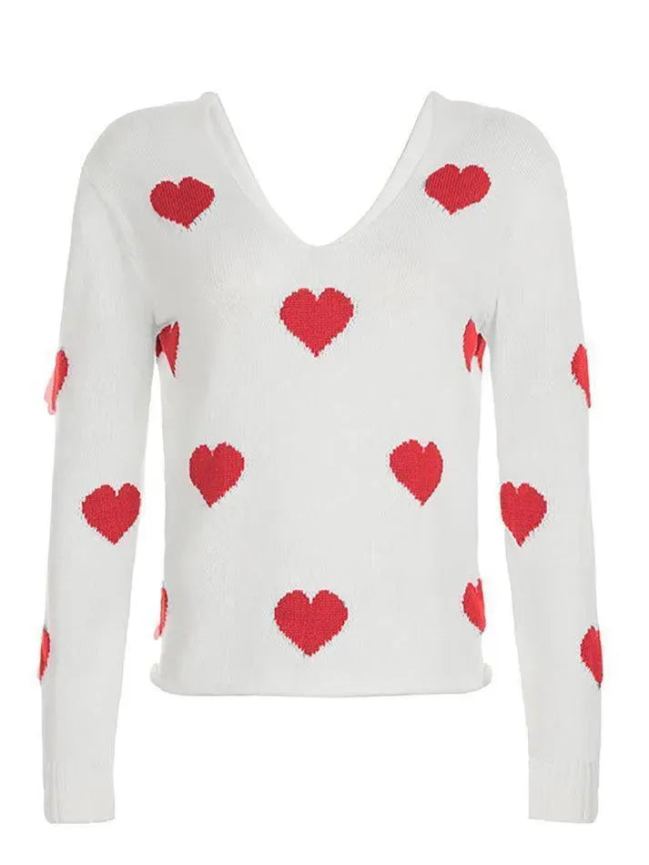 Aiertu  -Heart Print Crew Neck Pullover aiertu