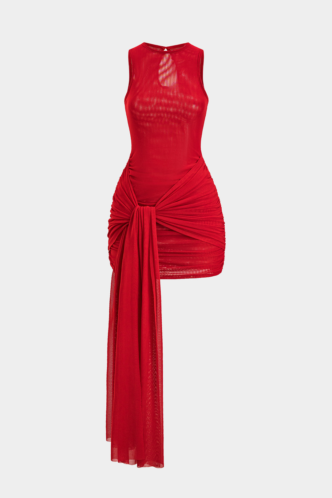 Aiertu  Mesh Cut Out Tie Front Sleeveless Mini Dress Aiertu