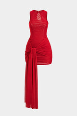Aiertu  Mesh Cut Out Tie Front Sleeveless Mini Dress Aiertu
