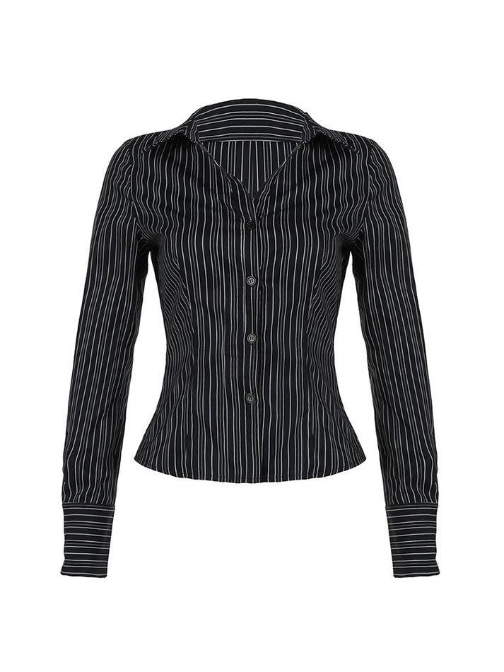 Aiertu  -Striped Button-Up Long Sleeve Shirt aiertu
