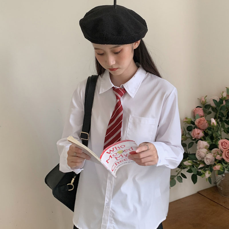 Aiertu Japanese Women Solid White Shirts Spring Jk Preppy Style Long Sleeve Student Blouse Fashion Button Female Pocket Tops New Aiertu