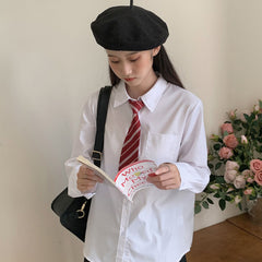 Aiertu Japanese Women Solid White Shirts Spring Jk Preppy Style Long Sleeve Student Blouse Fashion Button Female Pocket Tops New Aiertu