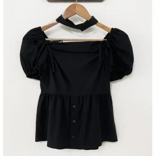 Aiertu  -  Summer Sweet Square Collar Women's Pullover Chiffon Shirt Fashion Folded Lace Bow Versatile Female Slim Fit Fluffy Sleeve Shirt Aiertu