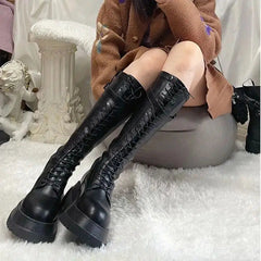 Aiertu    -  Footwear Lace-up Shoes For Woman Platform Women's Boots With Laces White Long Winter Knee High Shaft Sale Hot Stylish Goth Aiertu
