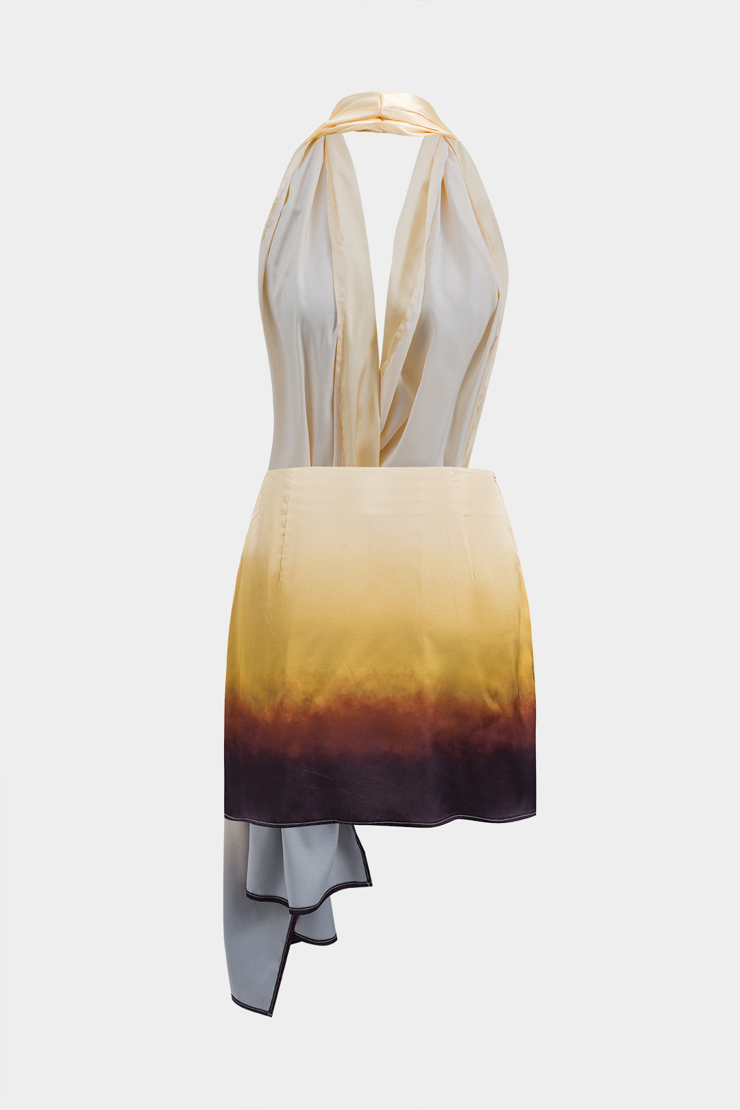 Aiertu  -  Ombre Print Satin Ruched Asymmetrical Backless Mini Dress Aiertu