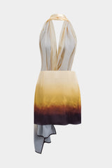Aiertu  -  Ombre Print Satin Ruched Asymmetrical Backless Mini Dress Aiertu