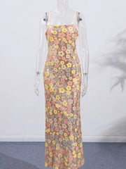 Aiertu  -  Chic Sequin Multicolored Floral Suspender Maxi Dress Elegant Sleeveless Backless Long Dress Lady Vacation Shiny Party Vestidos Aiertu