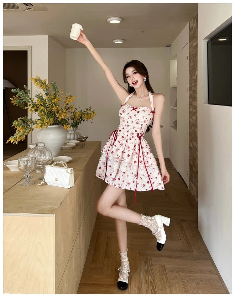Aiertu  Cherry Bird Red Ribbon Coquette Dress Aiertu