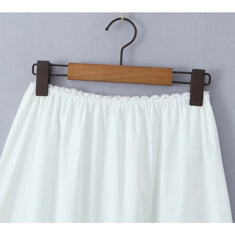 Aiertu  -  Summer Women Sexy Low Waist Lace Spliced A-line Midi Cotton White Skirt Holiday New 2025 Aiertu