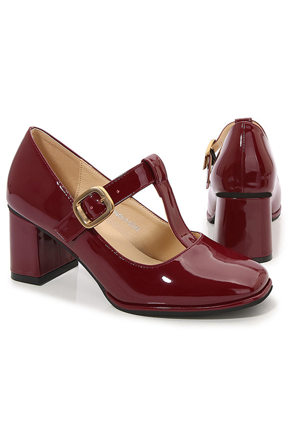 Aiertu  Square Toe Mary Jane Block Heel Retro High Heels Aiertu