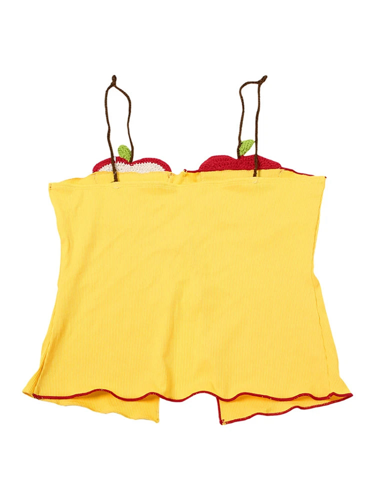Aiertu  -  Fruit Crochet Knitted Crop Slip Top Vest Fashion Slim Fit Elastic Contrasting Color Sexy Split Women Halter Short Blouse Tank Aiertu