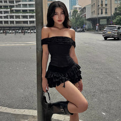 Aiertu  Off Shoulder Solid Sexy Fashion Backless Strapless Fairycore Skirt Set 2025 Spring New Prom Party Evening 2 Pieces Set Aiertu