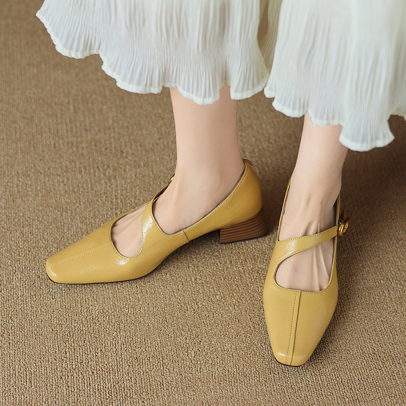 Aiertu  Spring Autumn Square Toe Mid Heel Shoes for Girls Sweet Style Genuine Leather with Ladyshoes Mary Jane Single Shoes Trend Aiertu