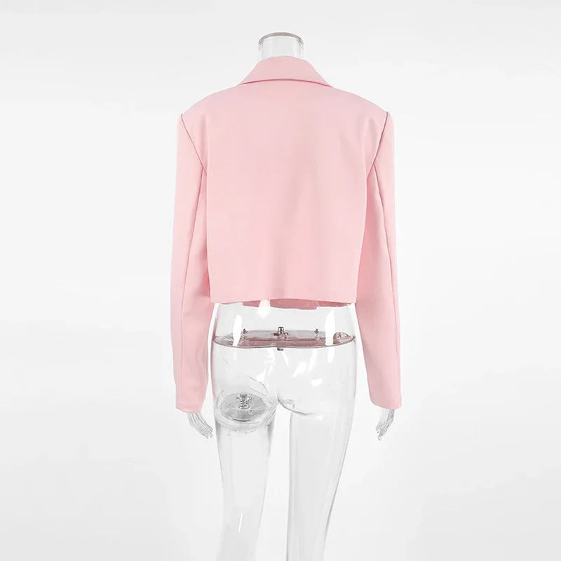 Aiertu  -  Pink Casual Short Blazers For Women Loose 2026 Autumn Winter New Top Long Sleeve Solid Notched Lady Fashion Blazers Coat Aiertu