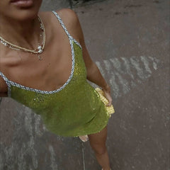 Aiertu  -  Sequin Glitter Mini Dress Summer Sleeveless Spaghetti Strap Camis Dress Women Sexy Club Party Rave Sparkly Dress Aiertu