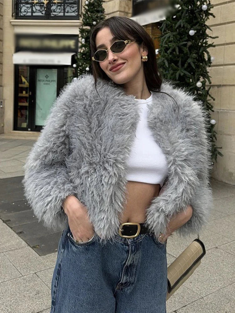 PICSGIRL  -  layered look inspo Faux Fur Jackets Women Casual Loose Warm Soft Cardigan Coats Female Winter Fashion Solid Long Sleeves Outwears Lady Aiertu