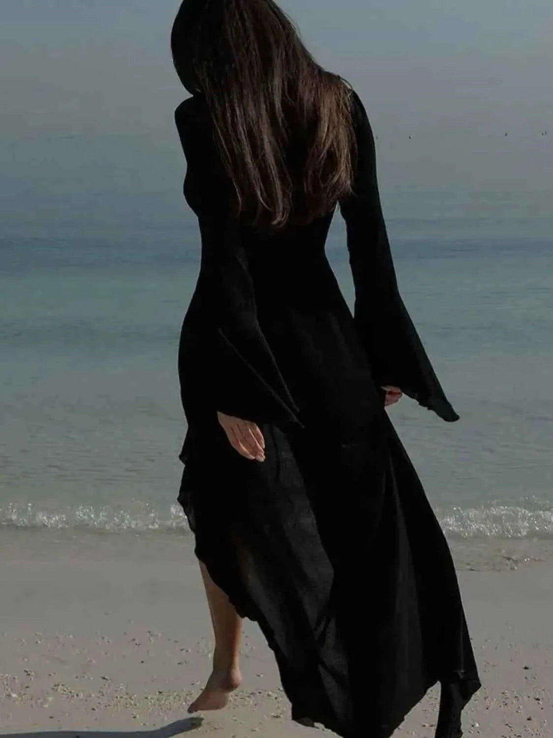 Aiertu  Ruffled Long Sleeve Cover-Up Dress Aiertu