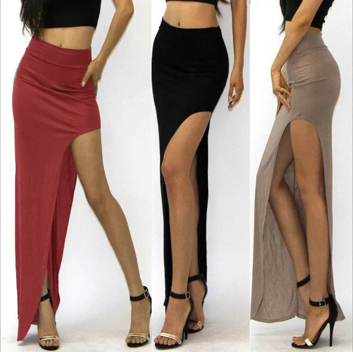 Aiertu Fashion Split Skirts Women Sexy Long Sexy Skirts Open Side Split Skirt Long High Waist High Slit Maxi Skirt Black Aiertu