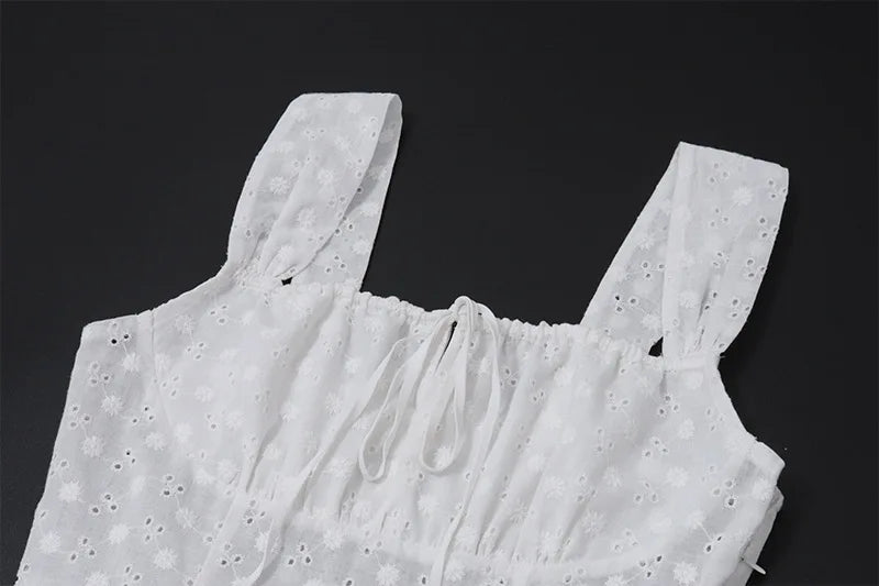 Aiertu  -  Summer New White Lace Patchwork Maxi Dress for Women Sexy Square Collar Sleeveless Holidays Party Dressers Club Outfits 2025 Aiertu