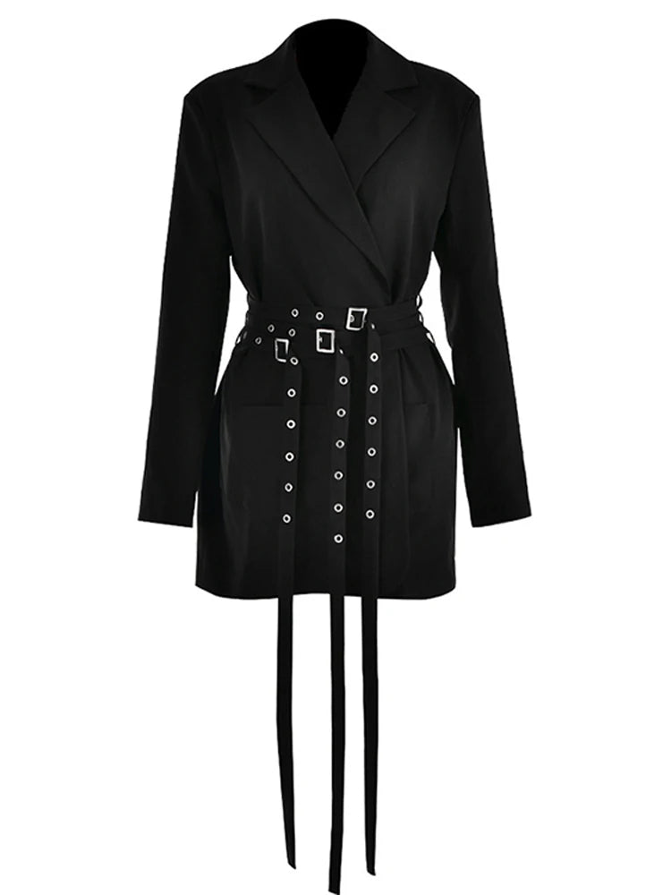 Aiertu  -  Slim Fit Double Belt Suit Jacket Patchwork Fashion Sexy Niche Design Vintage Casual Suits Dress Women Small Suit Coat Autumn New Aiertu