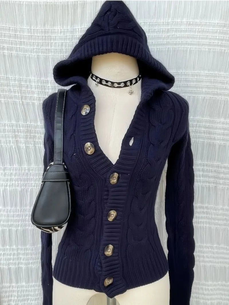 Aiertu  -  Korean Vintage Warm Knitted Autumn Winter Sweaters Simple High End Office Lady Punk Harajuku Cardigan Y2k 2000s Punk Jumper Aiertu