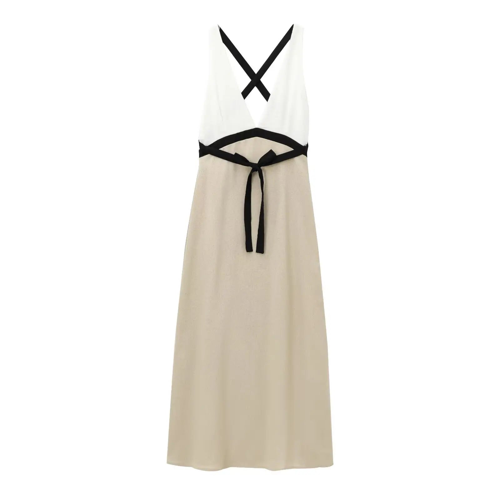 Aiertu  -  Elegant Patchwork Backless Long Women Dress 2025 Summer V-neck Slip Bandage Party Dress Female Holiday Vacation Dress Vestidos Aiertu