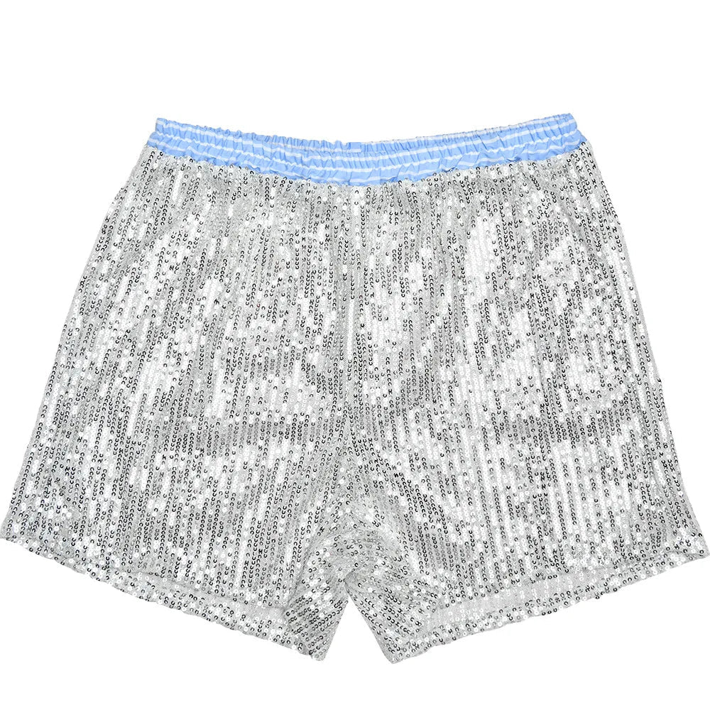Aiertu  -  Casual Sexy Sequins Shorts Two Pieces Set Woman Outfit Chic Long Sleeve Shirts+Shorts Suit Night Club Short Pants Streetwear Aiertu