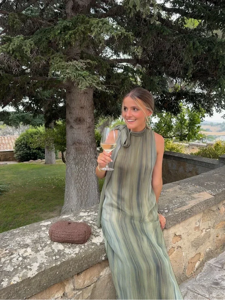 Aiertu  -  Elegant Tie Dyed Lace Up Dress For Women Fashion Side Split Off Shoulder Sleeveless Loose Dresses 2026 New Lady Party Vestido Aiertu