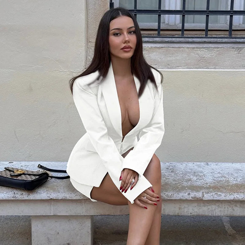 Aiertu  -   Fashion Long Sleeve Cardigan Mini Skirt Two Piece Sets Female Slim Suit Lapel Solid Color Elegant Outfits Autumn New 2026 Aiertu