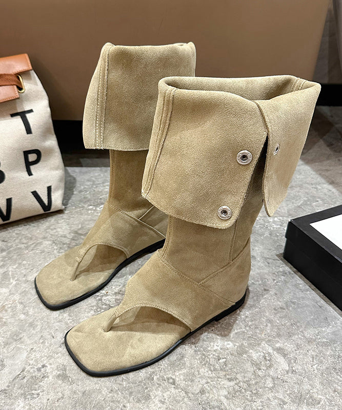 Aiertu  Khaki Thong Sandals Boots Peep Toe Splicing Suede Wedge Aiertu