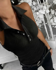 Aiertu Women Tank Top Simple Casual Ribbed Button Front Design Plain Daily Clothing New Fashion Women's Sleeveless T-Shirt Aiertu