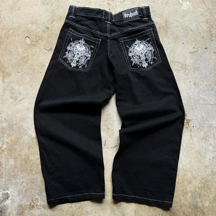 Aiertu  -  High Street Gothic American Fashion Hip Hop Straight Jeans Harajuku y2k Personalized Washed Low Waist Slim Micro Flared Jeans Aiertu