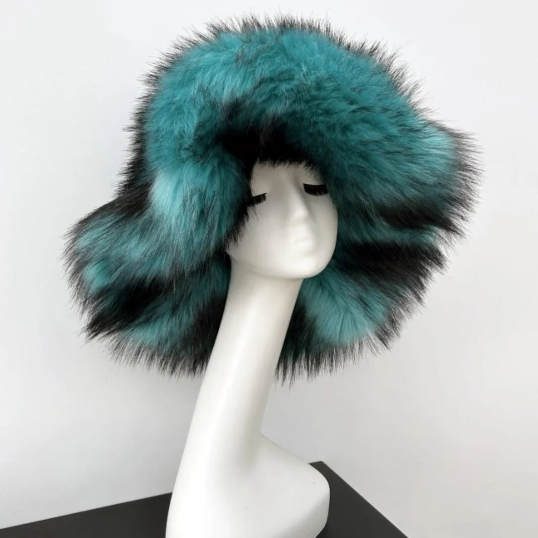 Aiertu  -  Luxury Fluffy Women Faux Fur Bucket Hats Oversized 17cm Wide Brim Thicken Outdoor Warm Plush Punk Hat Girl Y2k Female Ski Panama Aiertu
