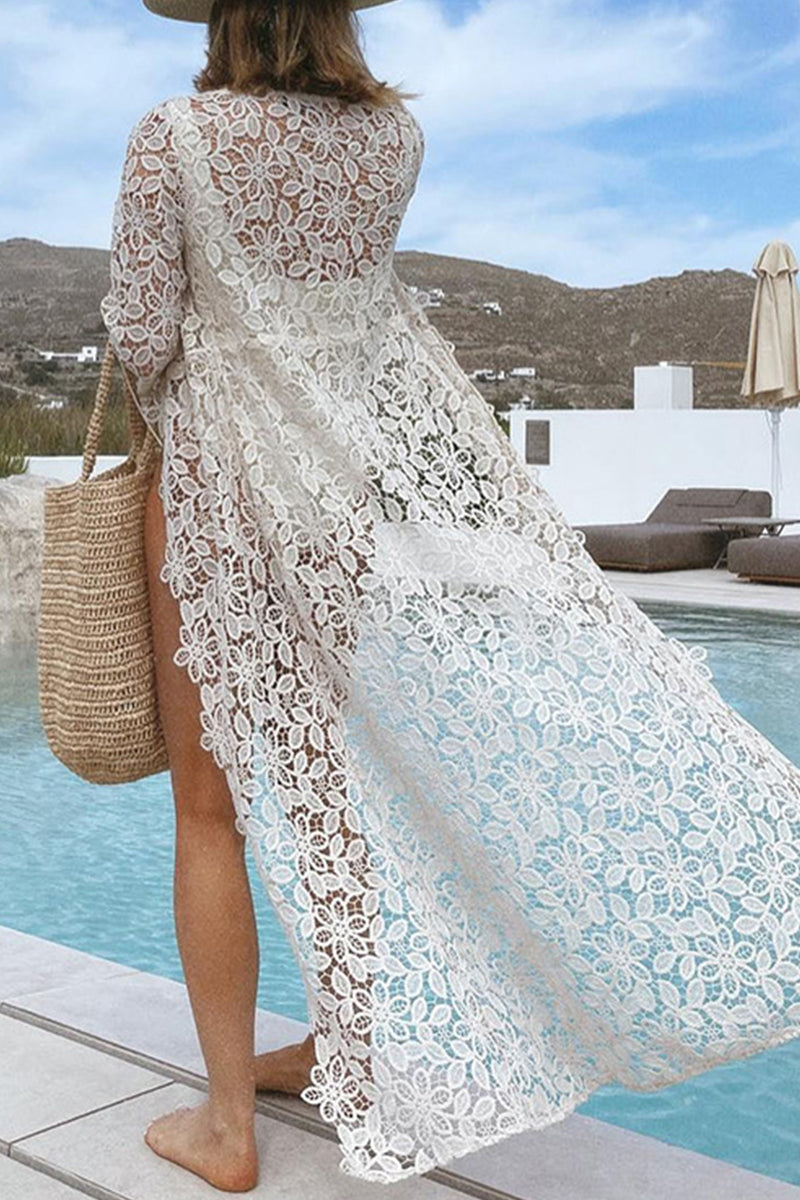 Aiertu  -Sexy Vacation Solid Hollowed Out Swimwears Cover Up aiertu