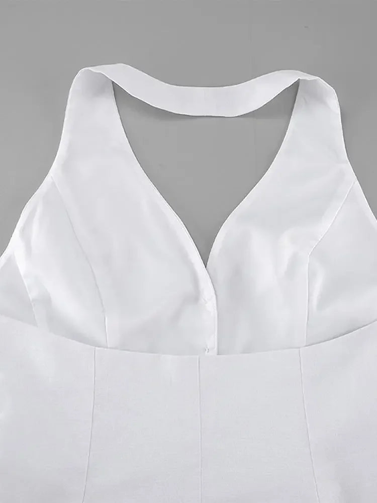 Aiertu  -  Cotton Linen Tank Top Shorts Sets Women's White Single Breasted Halter Ruffles Vest Wide Leg Shorts Suits Summer Commute Chic Aiertu