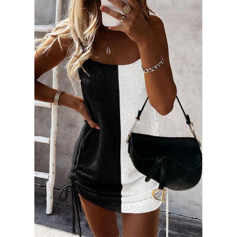Aiertu Summer Sleeveless Sling Mini Short Dress Women Casual Fashion Backless Drawstring Low Collar Solid Sexy Spring 2025  New Dresses Aiertu