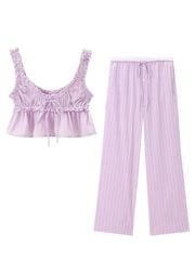 Aiertu  -  Women Summer Striped 2-Pieces Sets Sweet Camis Tank Tops and Trousers Female Elegant Street Two Suits Clothing Aiertu