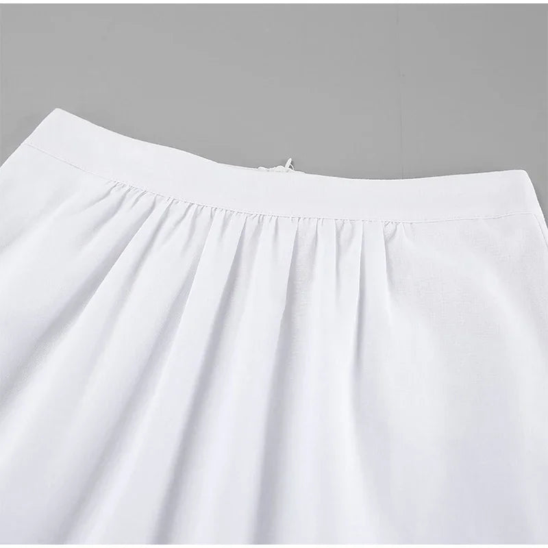 Aiertu  -  Solid Cotton Linen Elastic High Waist Maxi Skirt Elegant Ankle-length Pleated A-line Skirts Fashion Mid-calf Length Skirts Aiertu