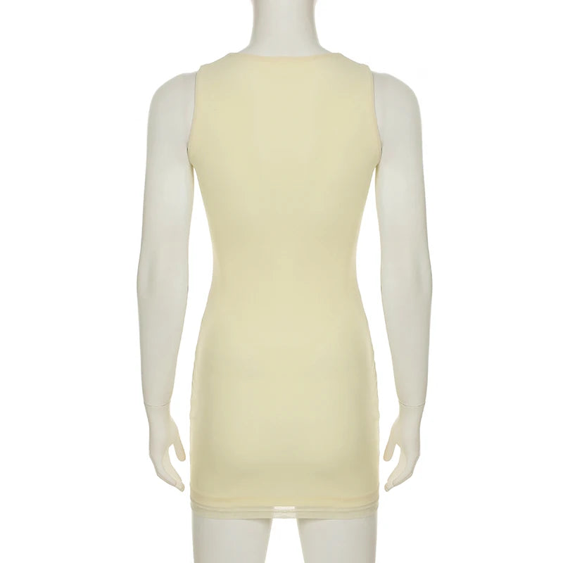 Aiertu  Holiday Floral Bodycon Dress Beach Style Sexy Slim O-Neck Sleeveless Mini Dresses For Women 2025 Summer Fashion Lady Aiertu