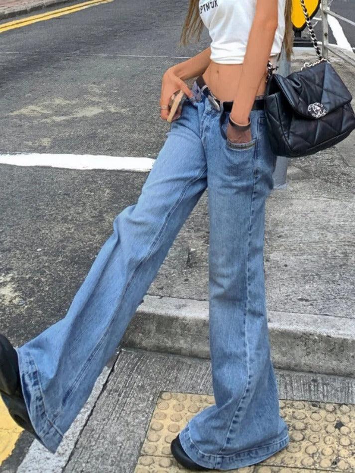 Aiertu  Washed Low Waist Mopping Boyfriend Jeans Aiertu