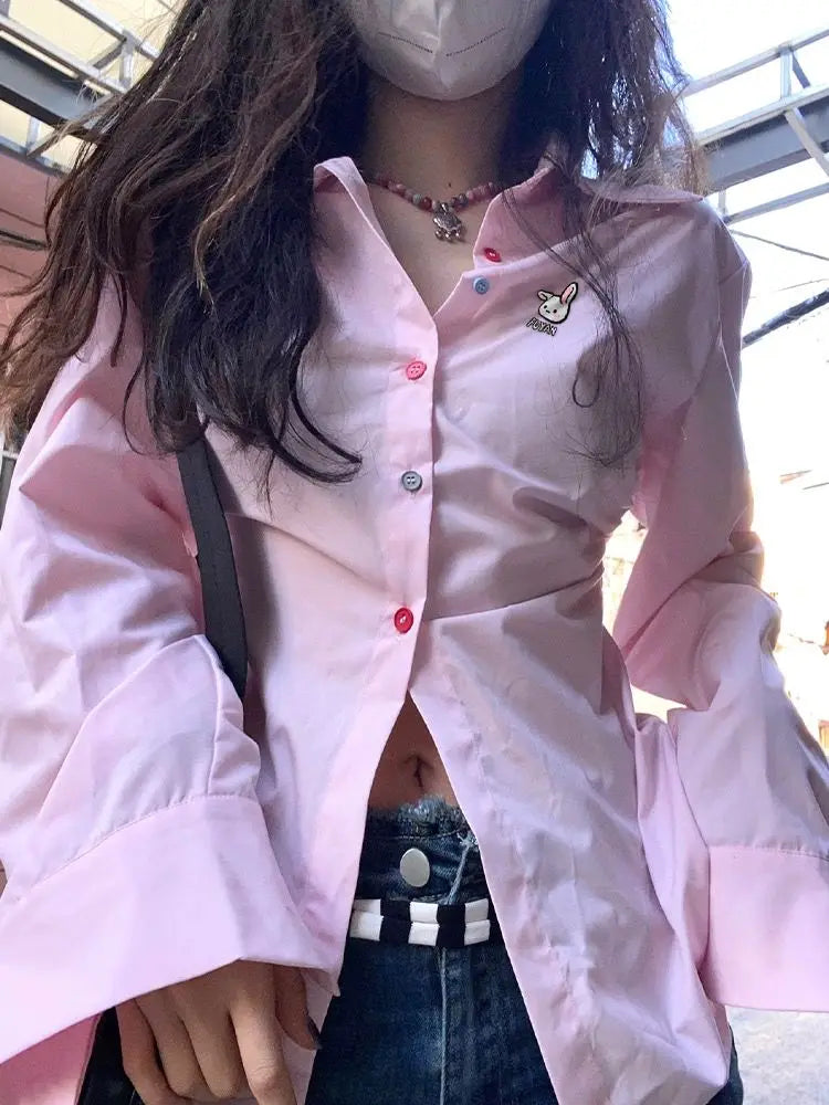 Aiertu  -  Shirt With Pink Button Waist For Women, Spring And Summer New Ins Trendy American Design Niche Hot Girl Pure Desire Top Aiertu