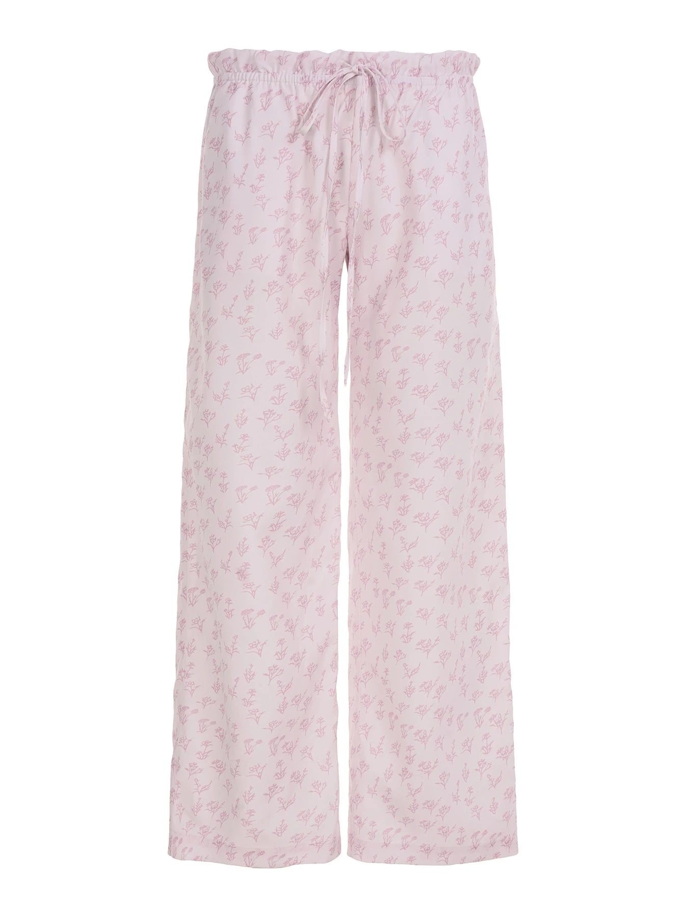 Aiertu  -  Cute Coquette Pink Floral Print Casual Pants y2k Aesthetic Lace-up Low Rise Loose Straight Pants Korean Fashion Trousers Aiertu