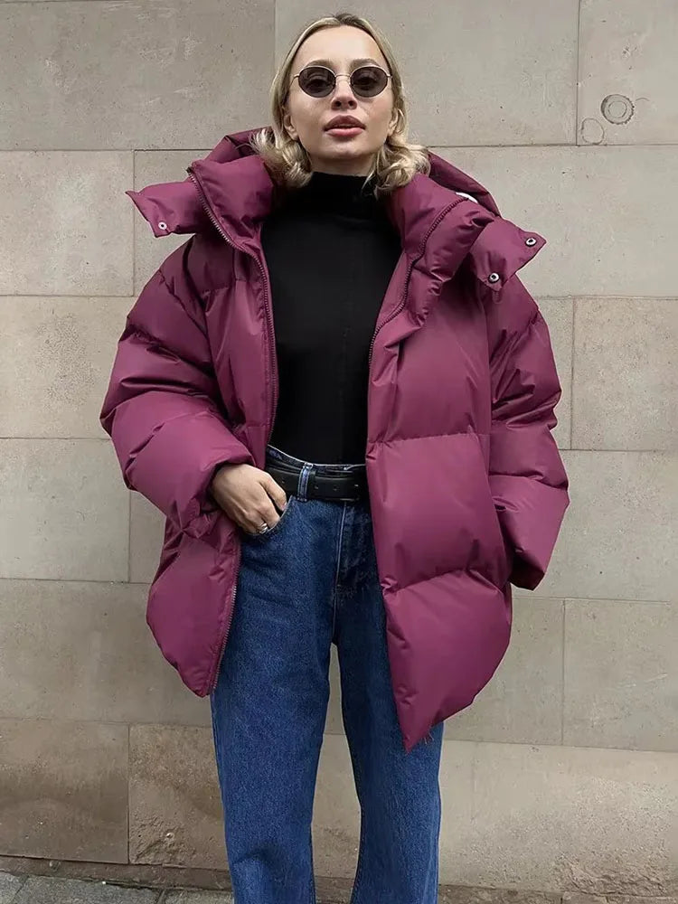 Aiertu  -  Female Cotton Jacket Solid Hooded Zipper Cotton Jacket 2026 Autumn Winter New Lady Loose Long Sleeve High Street Outwear Aiertu