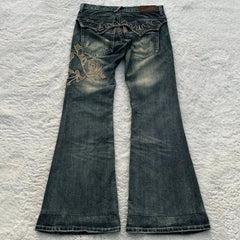 Aiertu  -  Y2K Harajuku Retro American Jeans for Men's Gothic Hip-Hop Street Casual Baggy Blue Jeans New Trendy Versatile Flared Jeans Aiertu