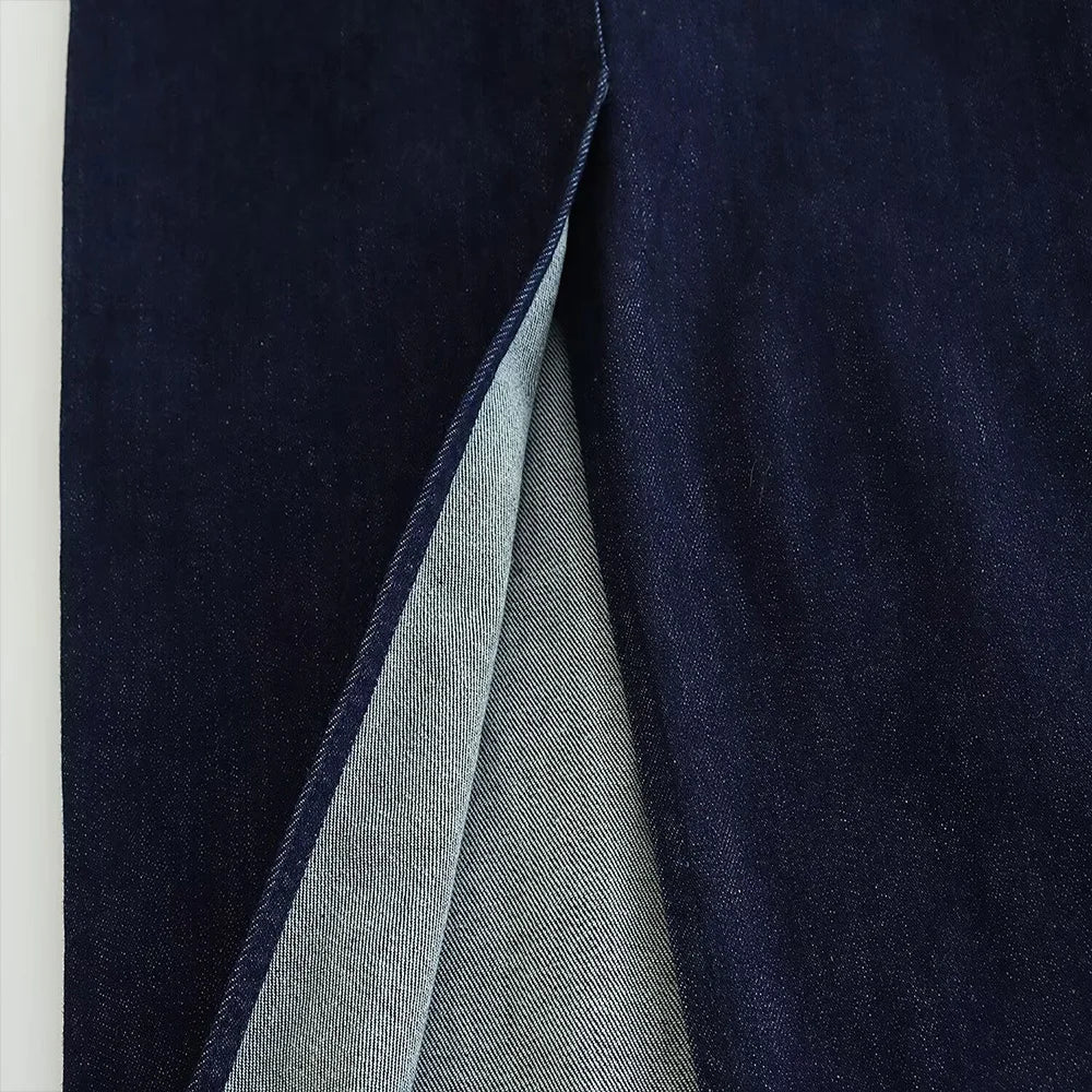 Aiertu  -  INS Fashion Deep Blue Appear Slim Off The Shoulder Zipper Bottom Slit Design Women Denim Strapless Dress ZATT 2025 Spring New Aiertu